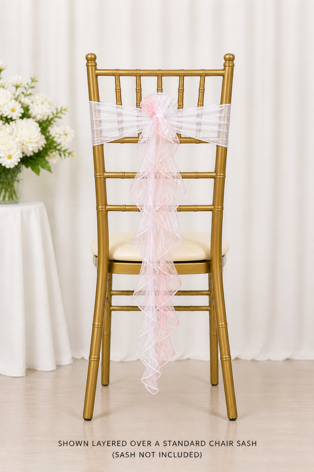 White+Pink Curly Fringe Chair Sash Accessory