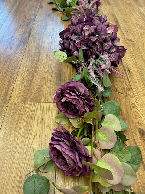 Purple and Blush with greenery garland 6'