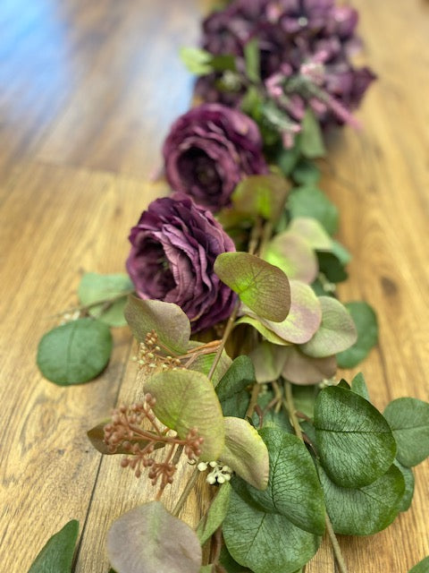 Purple and Blush with greenery garland 6'