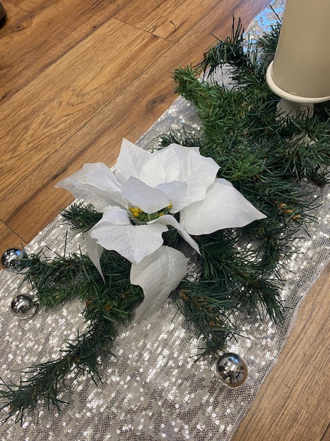 Silver and White garland Christmas with White Votive Candle