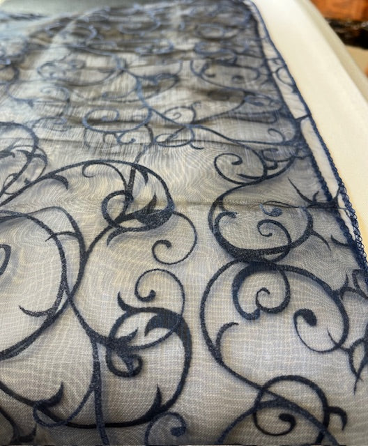 Navy Blue Embroidered Organza Runner
