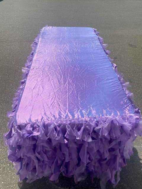 Fitted purple 6ft tablecloth with frills