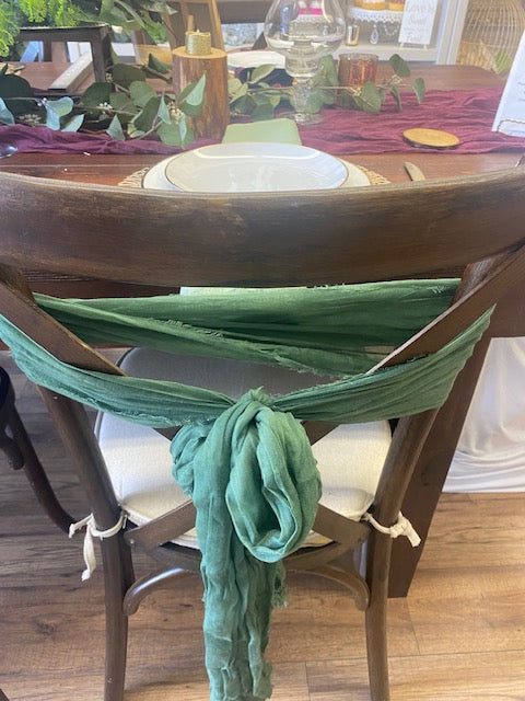 Hunter Green Cheesecloth Sash/ Runner