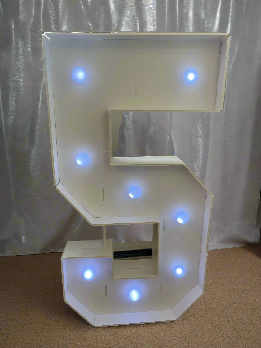 White Number 5 Marquee Light Up Sign