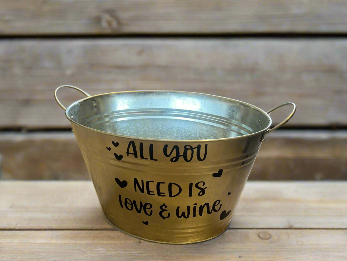 Oval Metal Ice Bucket - All You Need is Love & Wine