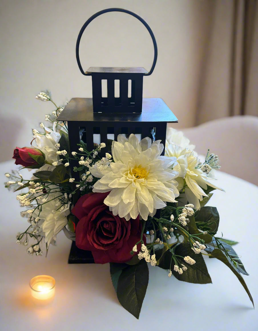 Black Lantern White Flower Centerpiece