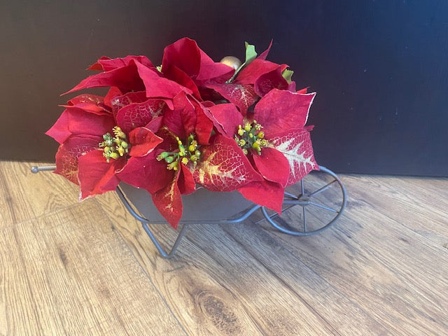 Wheelbarrow with Poinsettia Flowers