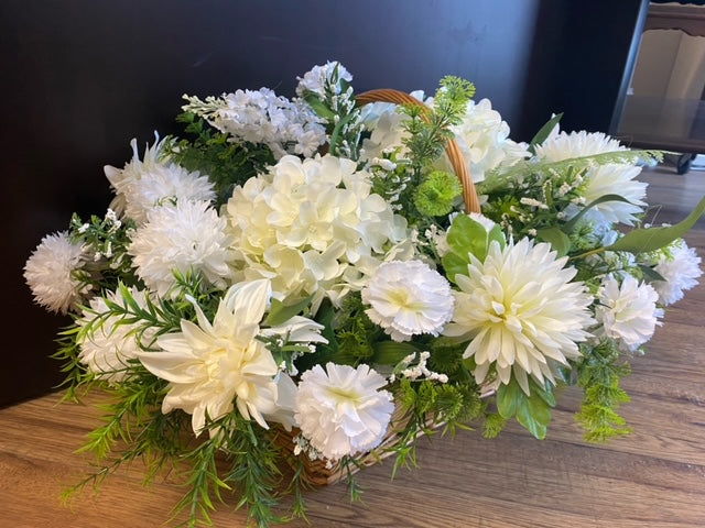 Flower  Basket with White and green flowers