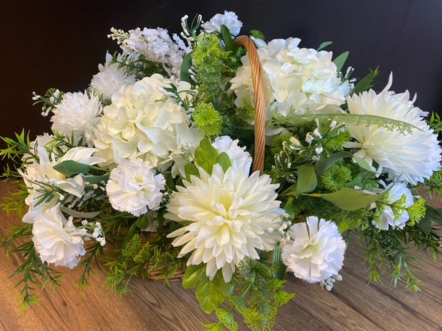 Flower  Basket with White and green flowers