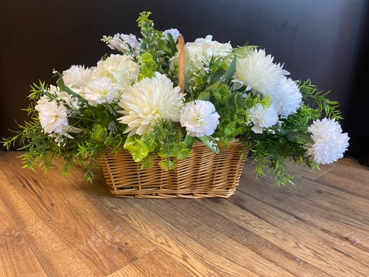 Flower  Basket with White and green flowers