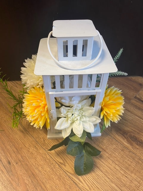 White Flowers Lantern Centerpiece