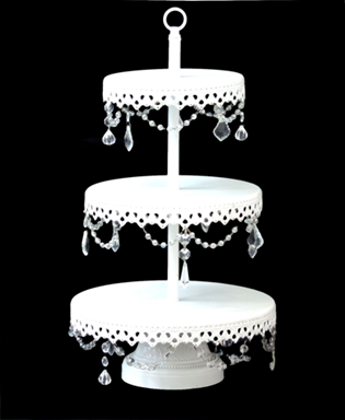 White 3 Tier Cupcake Stand with clear acrylic crystals