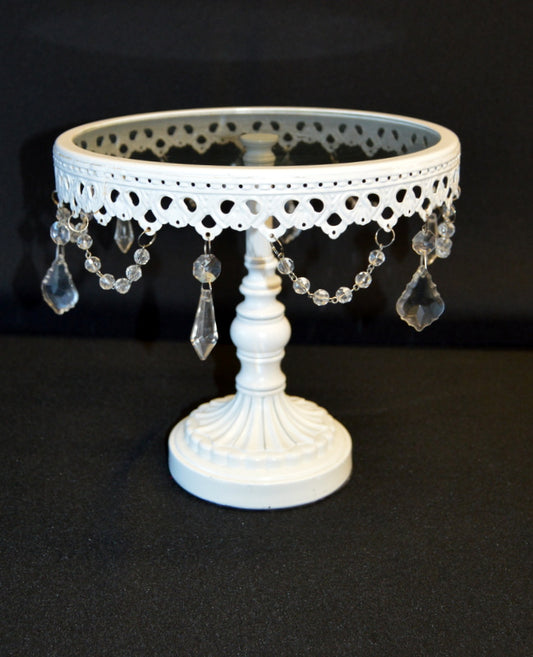 9"x 9" Round Cake Stand With Hanging Crystals