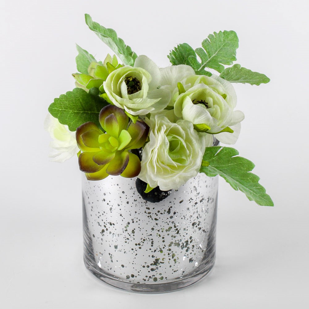 8" X 5" MERCURY GLASS CYLINDER VASE SILVER