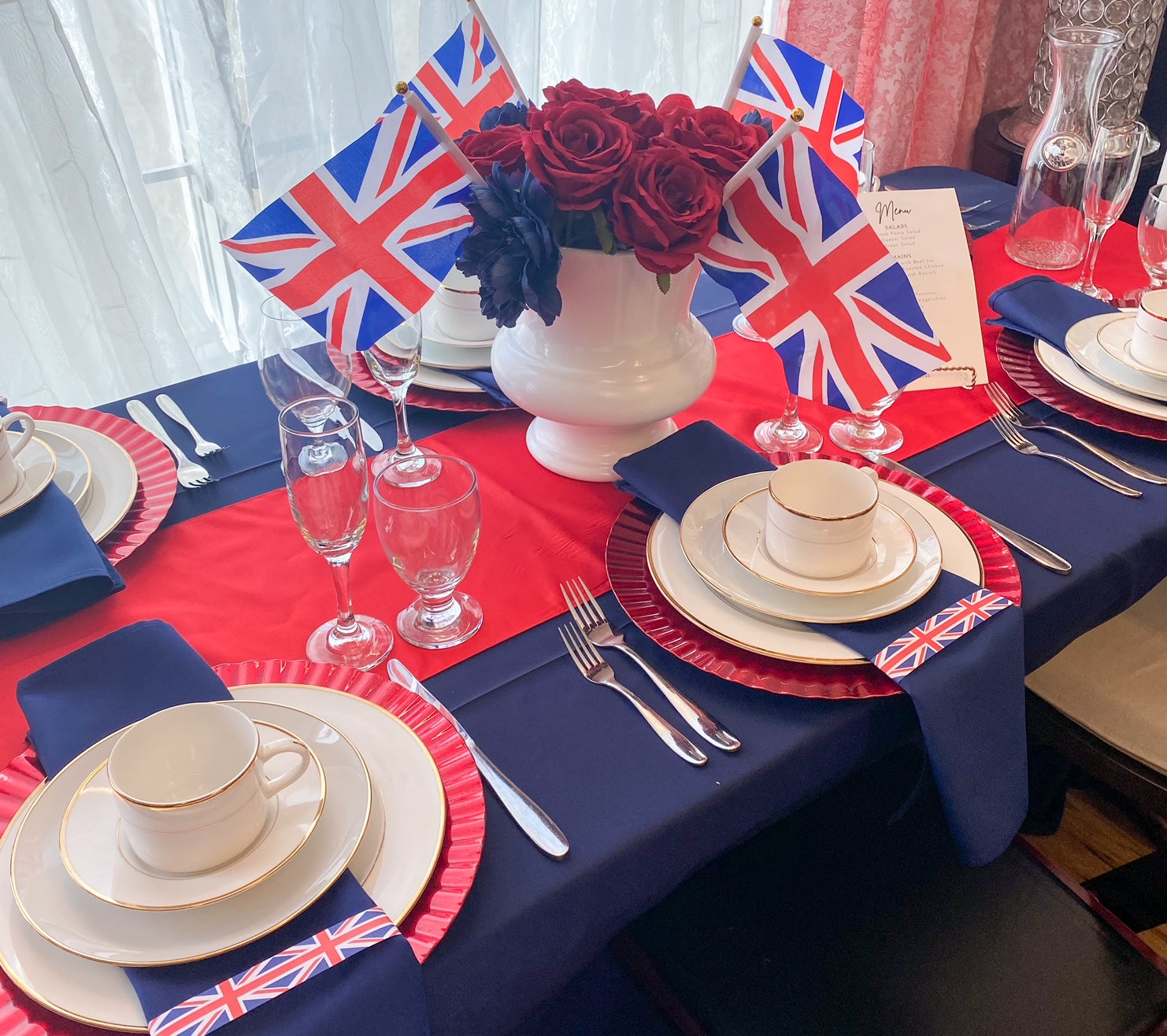British Style Red, white and blue Table setting