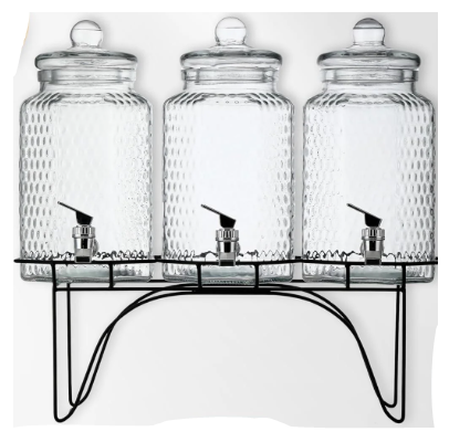 Beverage Dispenser Set of 3 With Black Metal Stand