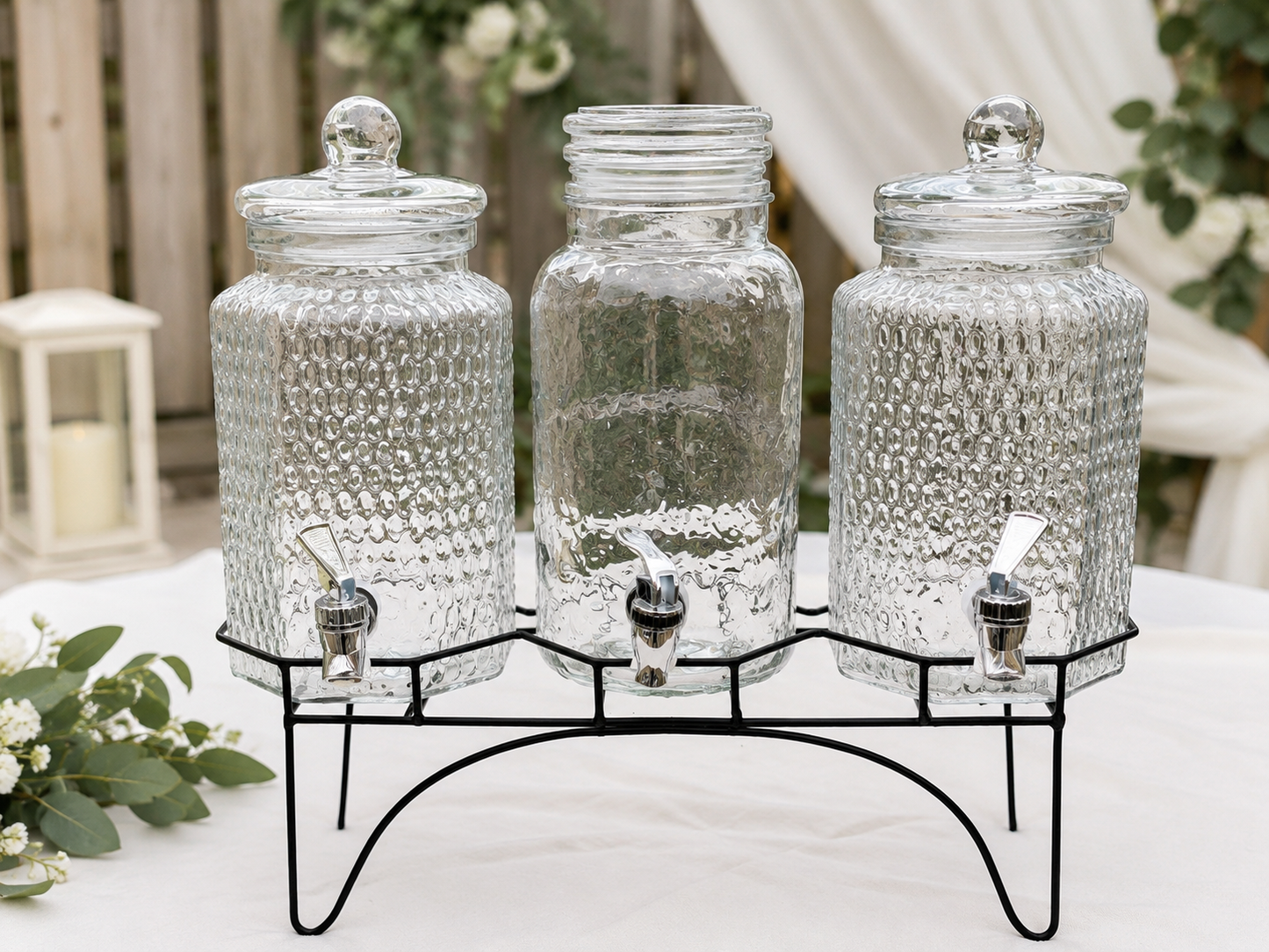 Beverage Dispenser Set of 3 with Black Metal Stand – Mixed Size