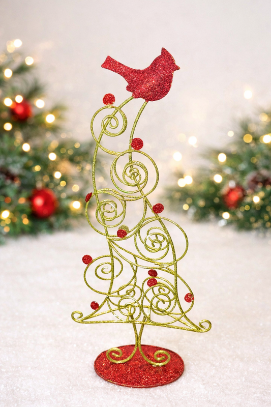 Red Cardinal Glitter Holiday Tree