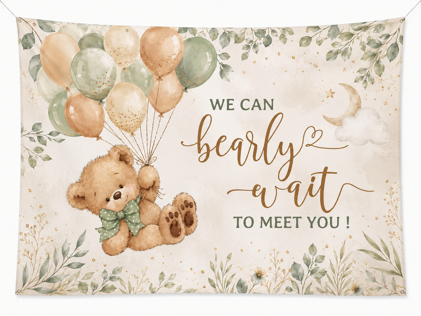 5ft x7ft We Can BEARLY Wait To Meet You - Baby Shower Backdrop