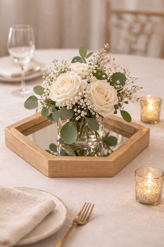 Wooden Hexagon Mirror Centrepiece