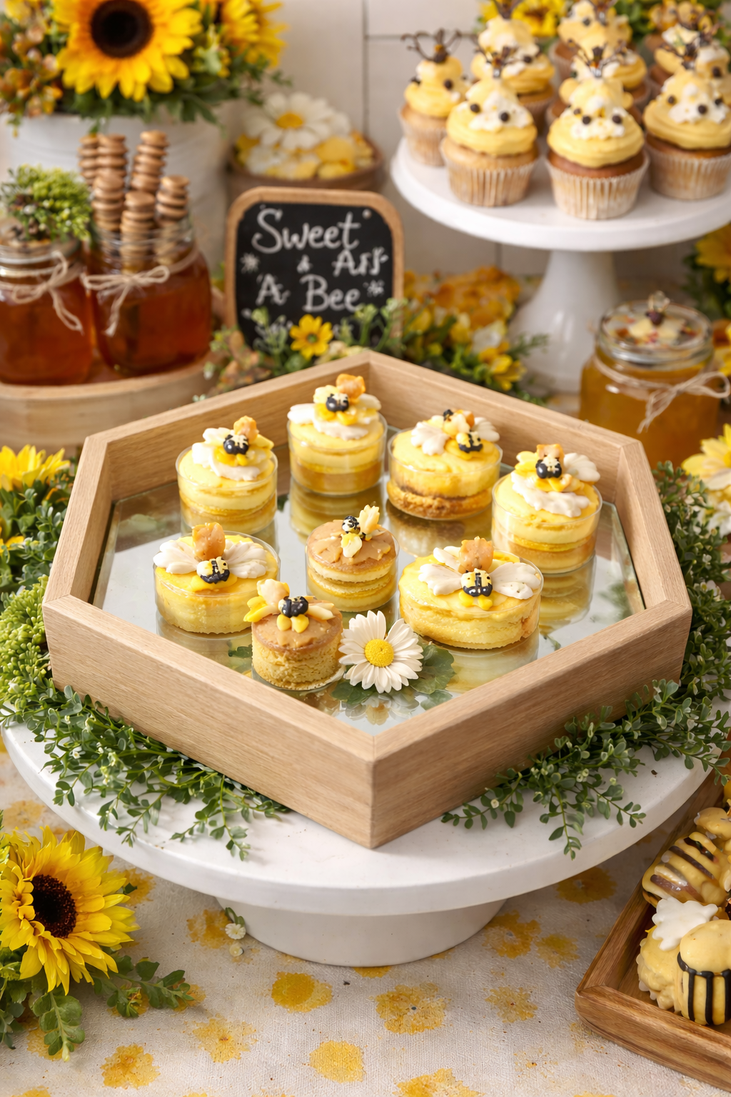 Wooden Hexagon Mirror Centrepiece