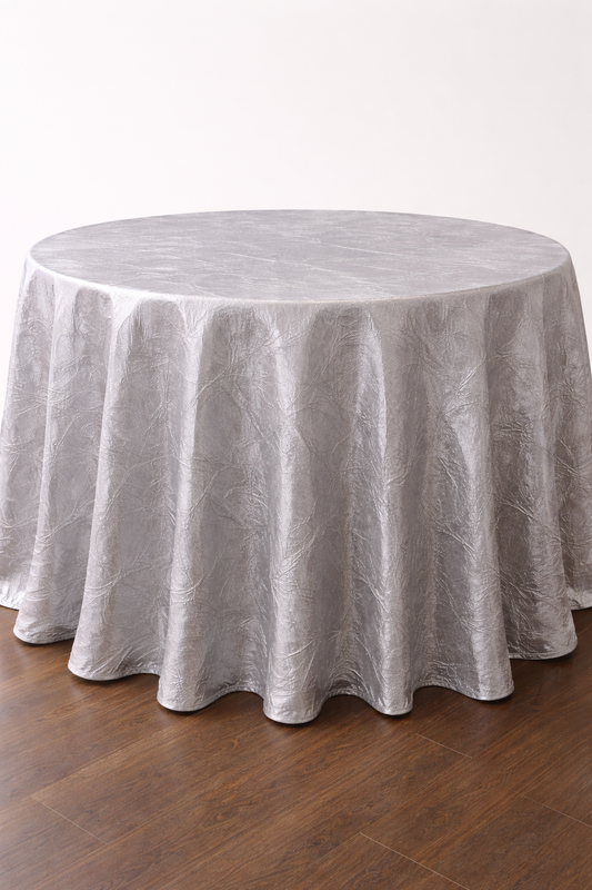 Silk Silver Crushed 120" Round Tablecloth