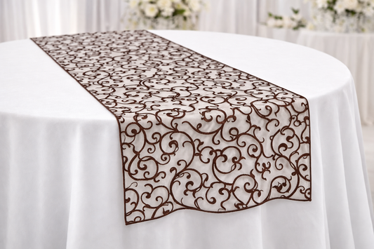 Brown Embroidered Organza Runner