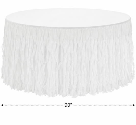 90" Round White Tablecloth with Frills