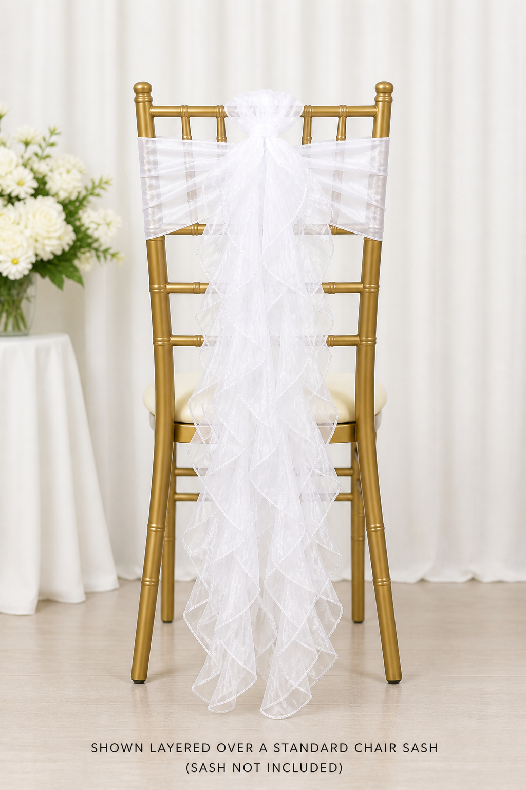 White Curly Fringe Chair Sash Accessory
