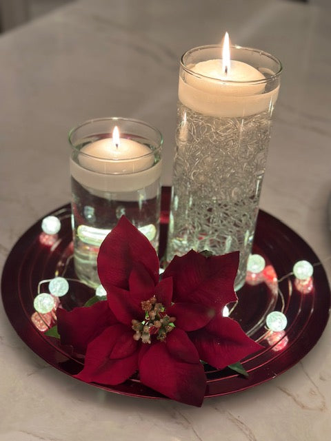 Christmas Candle Holders Set - Poinsettia Centerpiece With 3 Candle Spots Each