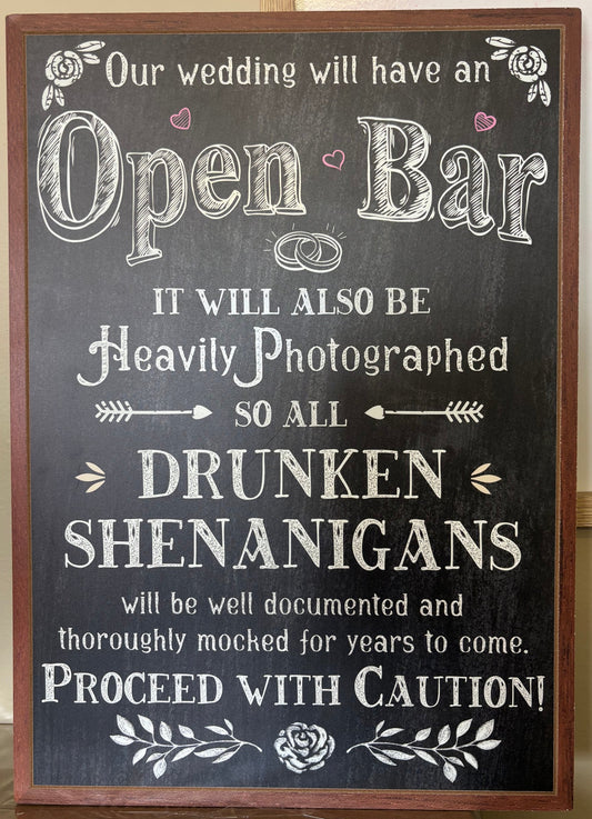 Open Bar Rustic Sign