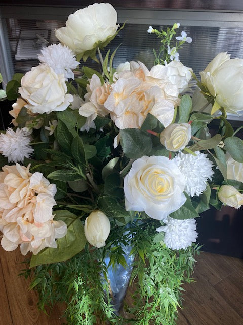 Cream and White Flower Arrangement with 12" Vase