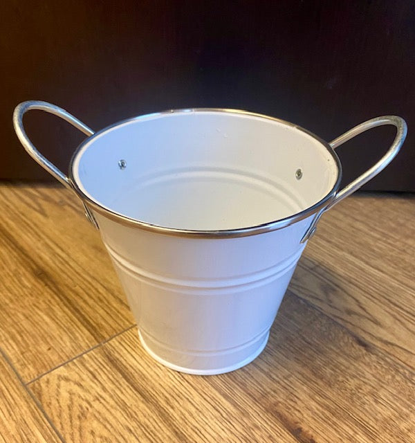 Small white tin bucket