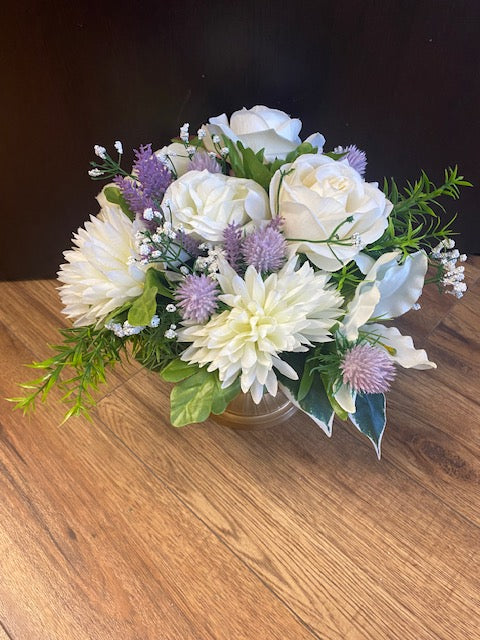 Lavender and white flower arrangement