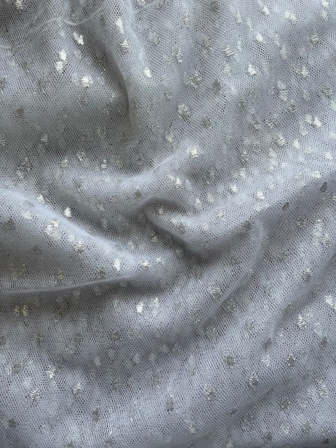 Silver Dot White Tulle Overlay 66"x 66"