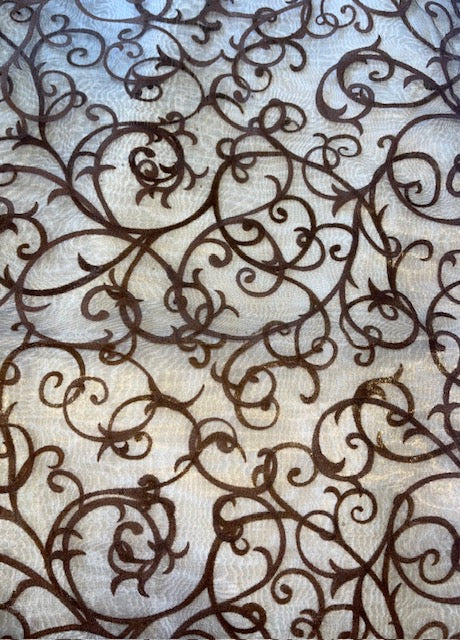 Brown Embroidered Organza Runner