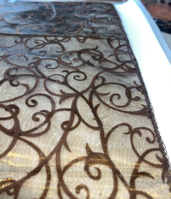 Brown Embroidered Organza Runner