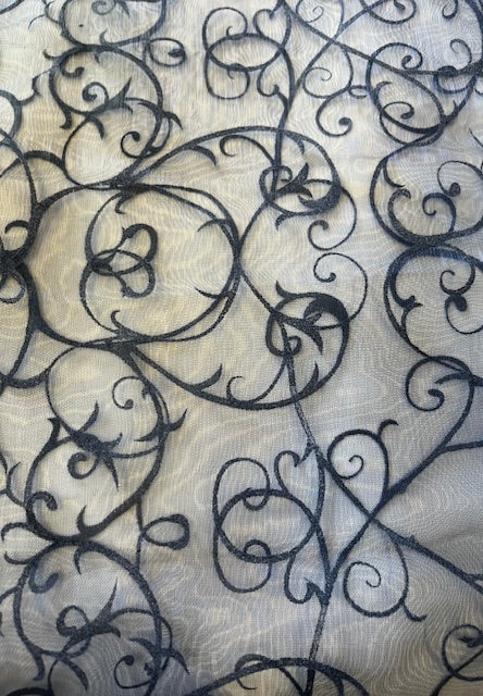 Navy Blue Embroidered Organza Runner