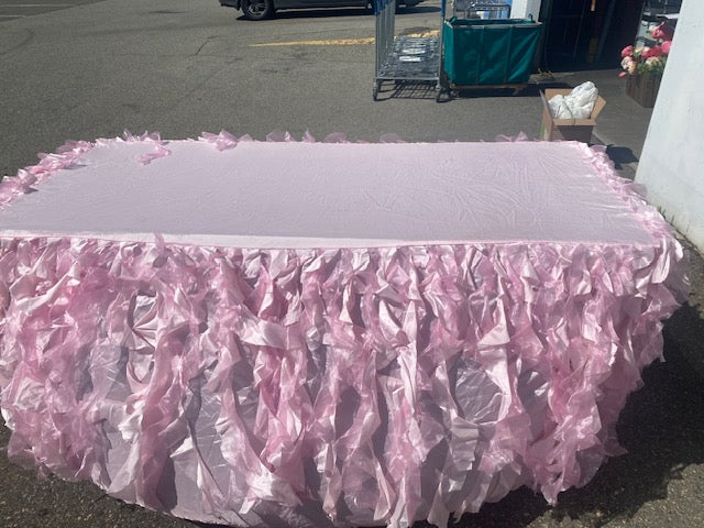 Fitted Pink 6ft tablecloth with frills