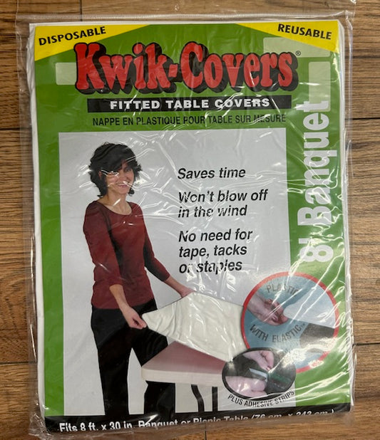 Kwik Cover Fitted table cover 8' white disposable