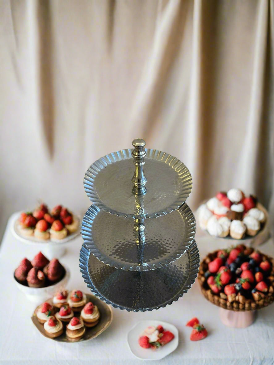 3 Tier Dimpled Metal Dessert Stand
