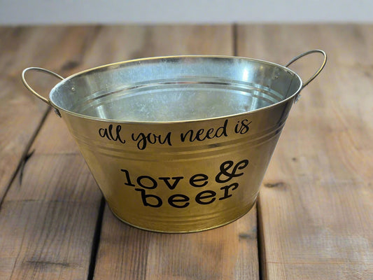 Oval Metal Ice Bucket - All You Need is Love & Beer