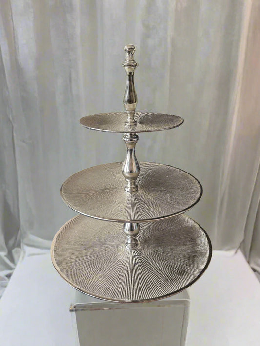 3 Tier Silver Textured Dessert Stand