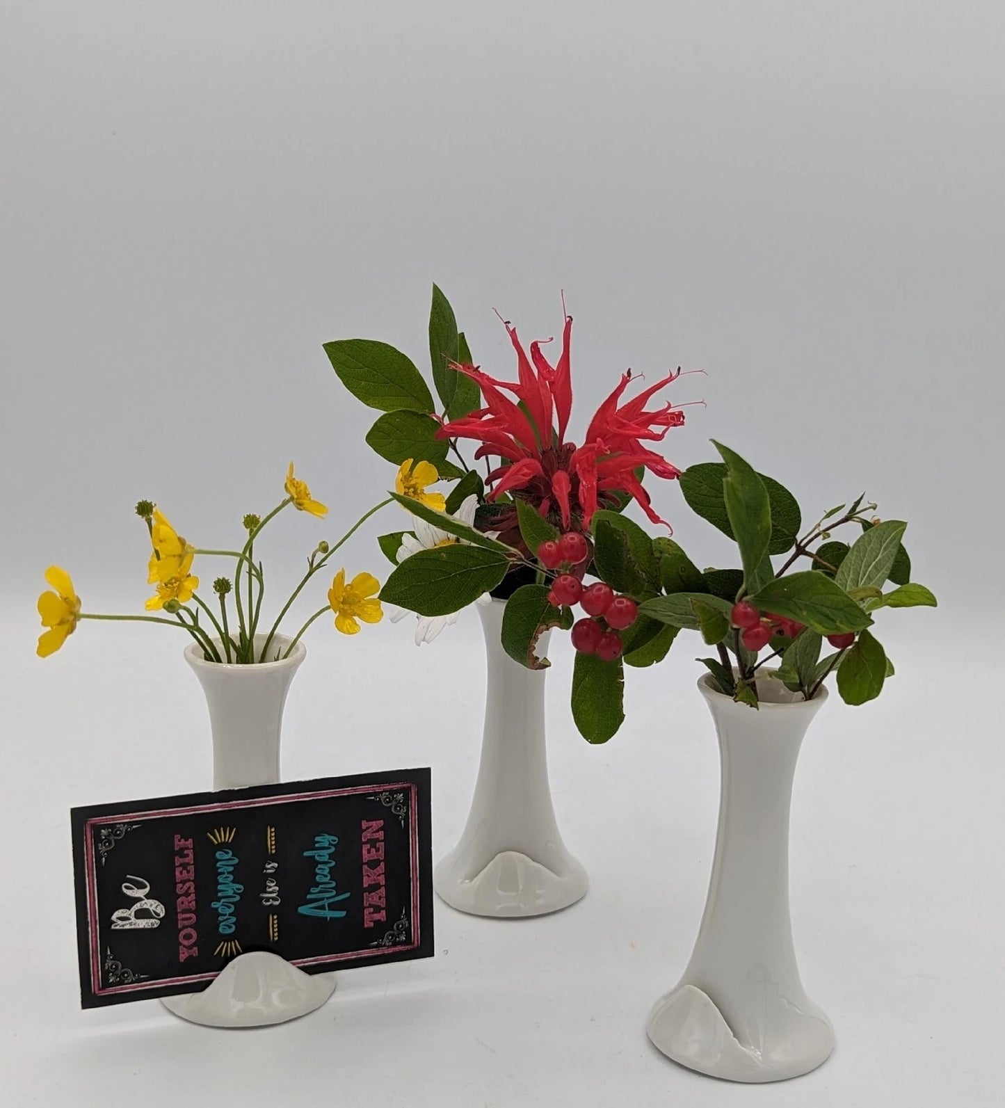 White Ceramic Bud Vases / Card Holder