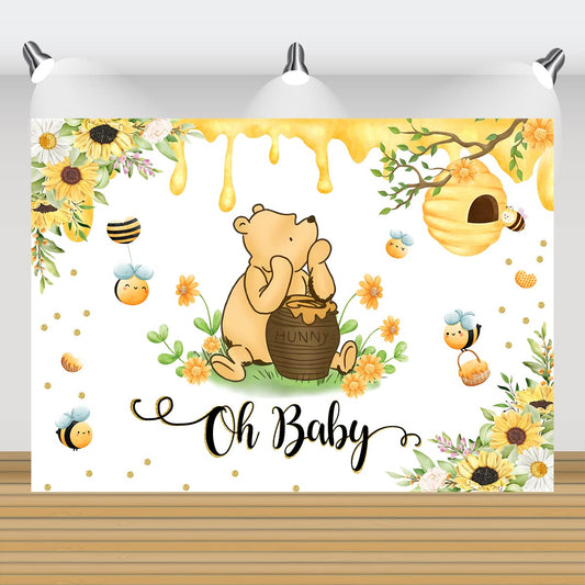 Oh Baby Winnie the Pooh - Baby Shower Backdrop 5ftx7ft