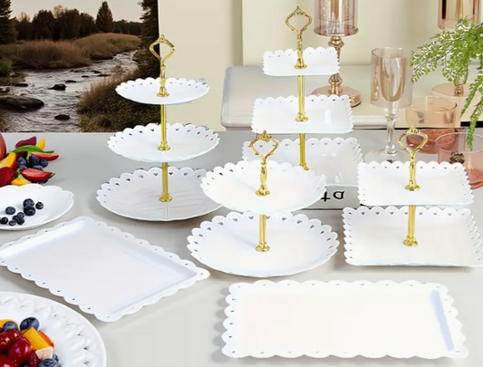 6pc White and Gold Dessert Tier Display