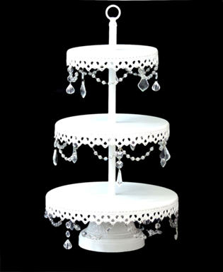 White 3 Tier Cupcake Stand with  clear acrylic crystals