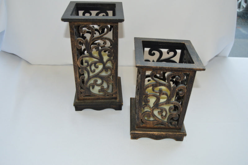 Wooden Cut Out Candle Holder (pair)