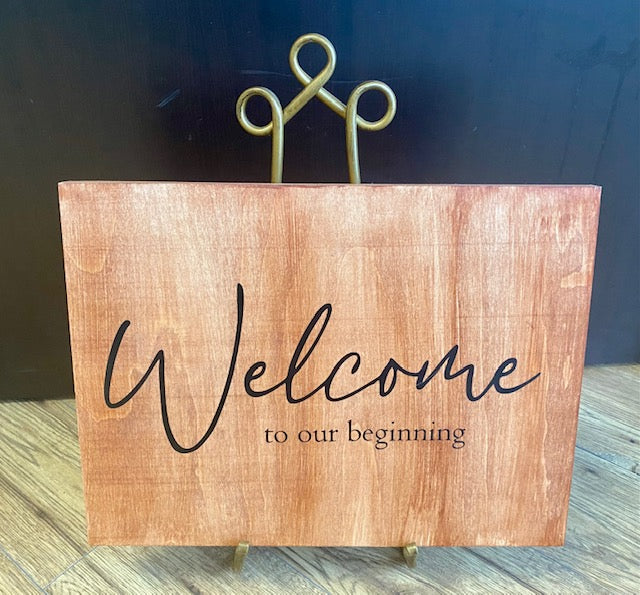 Welcome to our beginning wooden sign