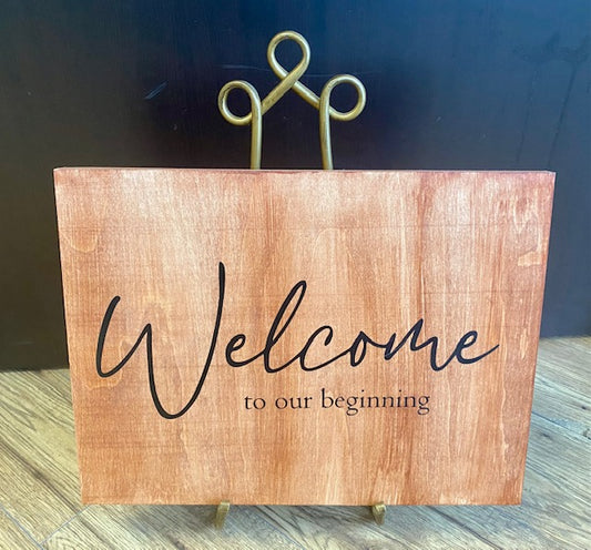 Welcome to our beginning wooden sign